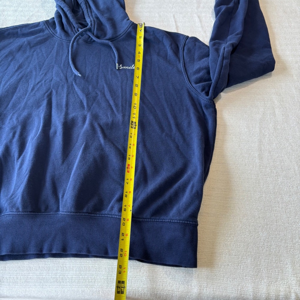 HM Divided Navy Blue Smile Embroidered Hoodie Sweatshirt Womens Medium - Picture 8 of 10